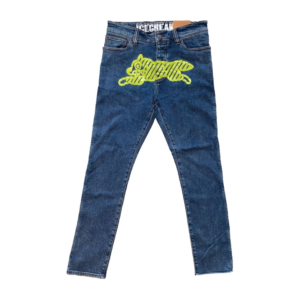 BBC ICECREAM NEON LIME JEAN BLUE WASH SIZE:36